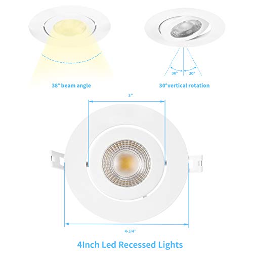 4 Inch Led Recessed lights ,Ultra-Thin Adjustable Eyeball Gimbal LED Recessed Lighting, with Junction Box 9 Watts,750lm, Dimmable geiling light ETL (2700K/3000K/3500K/4000K/5000K Option, 4pack)