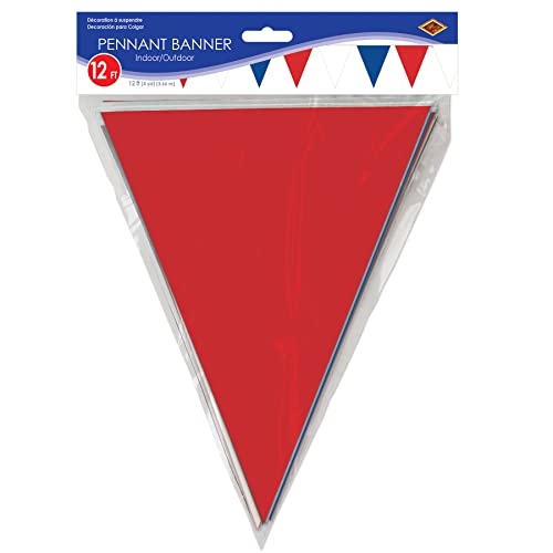 Beistle Red, White & Blue Triangle Pennant Banner, 11” x 12’ – Patriotic Flag Porch Decorations, Themed Party Supplies for 4th of July & Memorial Day, Festive American Summer Holiday Decor