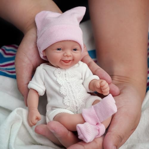 7 Inch Mini Silicone Baby, Reborn Baby Dolls Silicone Full Body Girl Grace, Realistic Newborn Baby Doll Real Life Miniature Baby Doll with Feeding Accessories（Extra complimentary head flower）