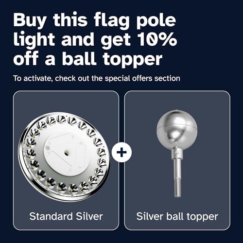 Flag Pole Light Solar Powered - 26 LED Solar Light for Flagpole - Light Up American Flag Outdoor with Solar Flag Pole Light from Dusk to Dawn for 12 Hours - 100% Coverage Silver Flag Light (Silver)