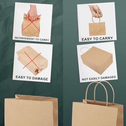 METRONIC Paper Gift Bags 10x5x13'' 200Pcs Brown Paper Bags with Handles Bulk, Kraft Paper Bags for Small Business, Birthday Wedding Party Favor Bags, Christmas Gift bags, Retail shopping Bags