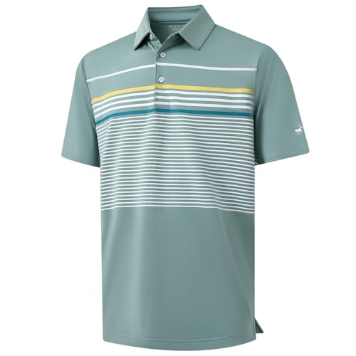 Rouen Golf Shirts for Men Dry Fit Short Sleeve Fashion Designed Print Stripe Casual Sport Collared Mens Polo Shirts