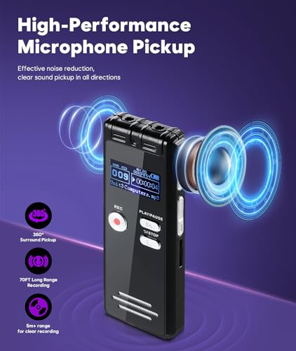 128GB Digital Voice Activated Recorder - 3072Kpbs HD Dual MIC Tape Audio Recording Device with Playback Noise Reduction for Interviews/Meeting, Store 2048 Hours of Documents Voice Activated Recorder