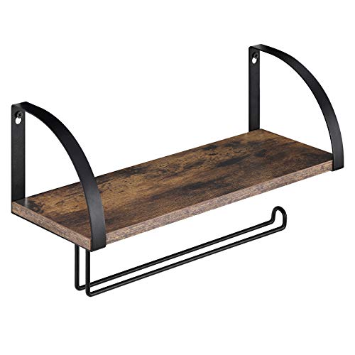 BTY Paper Towel Holder with Shelf, Vintage Farmhouse Wall Mounted Paper Towel Holder Under Cabinet Spice Rack for Kitchen, Bathroom Toilet Paper Dispenser Rustic Brown