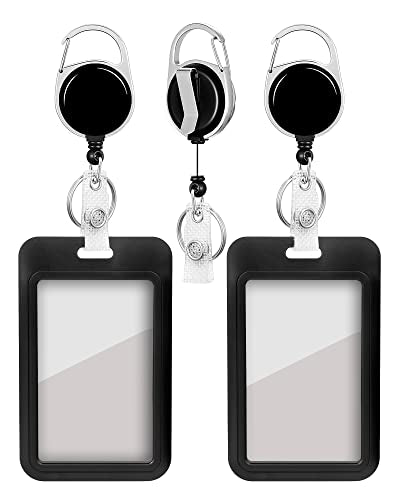 2 Pack Badge Holder and Heavy Duty Retractable Reel, ID Badge Holders with Retractable Clip for Nurse Teacher Student Office Women Men