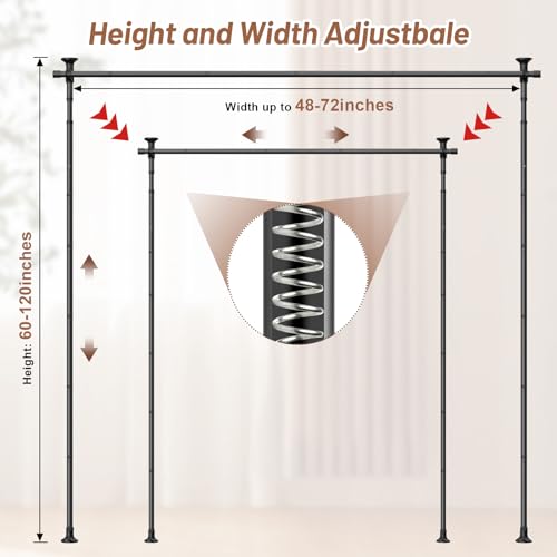 Room Divider Curtain Rod, No Drilling curtain divider for Room Separation, 48 to 72inches(W) 4-10ft (H) Adjustable hanging Room Divider Rod Stand, Floor to Ceiling Room Curtain Divider Black