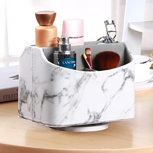 PUSU Leather 360°Rotatable Remote Control Holder,Nightstand TV Remote Caddy,Office Supplies Desktop Organizer,Spinning Storage Box for Pen,Mail,Phone,DVD, Blu-Ray, Media Player, Heater Controllers