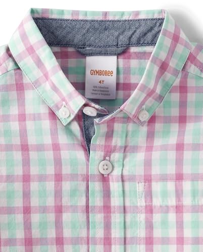 Gymboree,Baby-Boys,Matching Family Long Sleeve Button Up Shirt Dad, Big Kid, Toddler,3,Pink Multi