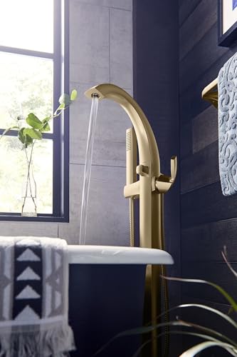 Moen 695BG Voss One-Handle Freestanding Floor Mount Tub Filler with Handshower, Brushed Gold