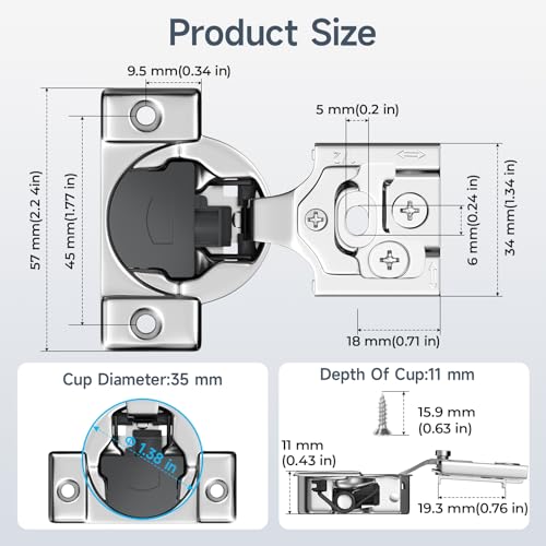 HOSOM 10 Pack Soft Close Cabinet Hinges, 1/2 inch Overlay Kitchen Cabinet Hinges Cabinet Door Hinges, 105° Opening Angle Soft Close Hinges for Cabinet Doors 3-Way Adjustment Hidden Cabinet Hinges