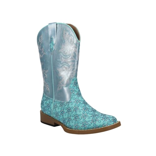 ROPER Kids Girls Glittery Floral Square Toe Casual Boots Mid Calf - Blue - Size 1 M