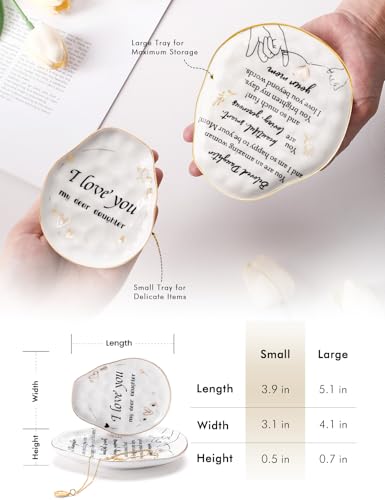 AISBUGUR Jewelry Dish Set of 2, Large Jewelry Tray for More Jewelry Ring Dish Jewelry Bowl with Beautiful Package and Greeting Card Perfect for Birthday Gifts for Women(Daughter)