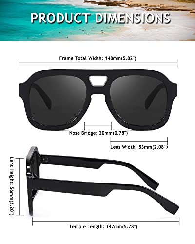 FEISEDY Vintage Pilot Sunglasses Double Bridge Women Men Large Square Thick Frame Trendy Eyewear UV400 B2846