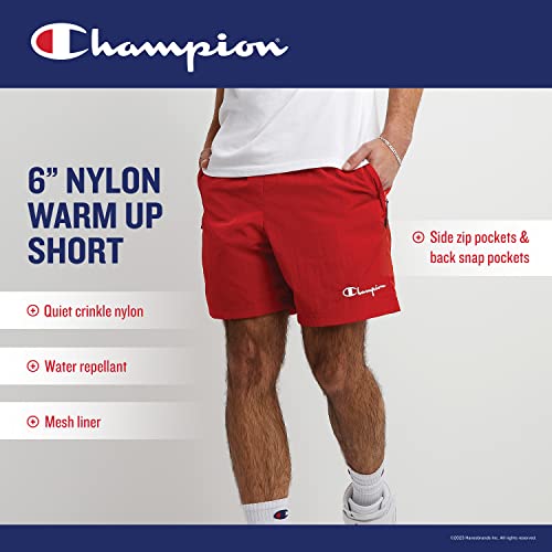 Champion Warm, Nylon, Gym Men, Athletic Shorts, 6", Scarlet Small Script, XX-Large