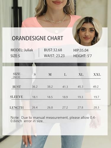 ORANDESIGNE Women's 3/4 Sleeves Scoop Neck T Shirts Solid Color Casual Summer Tops Fashion Loose Shirts B-pink