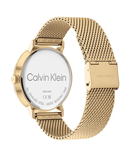 Calvin Klein Men's Quartz Ionic Gold Plated Steel and Mesh Bracelet Watch, Color: Gold Plated (Model: 25200049)