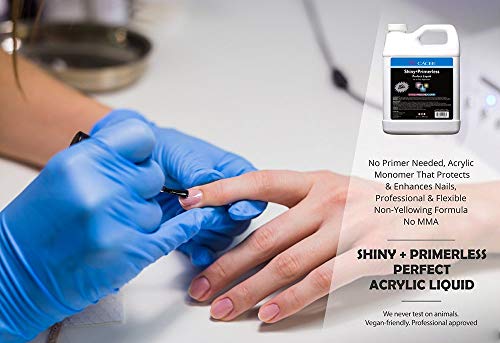Cacee Shiny + Primerless Acrylic Nail Monomer Liquid 8 oz - Smooth, No Primer Needed, Non-Yellowing Formula, Compatible with Acrylic Nail Powder Set and Brush, Made in USA