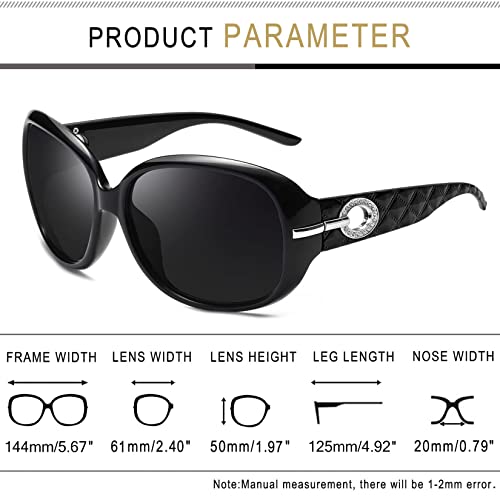Joopin Big Sunglasses 2 Pack Oversized Large Jackie Sun Glasses Polarized UV Protection Rhinestone Shades for Women Ladies (Black + Clear Grey)