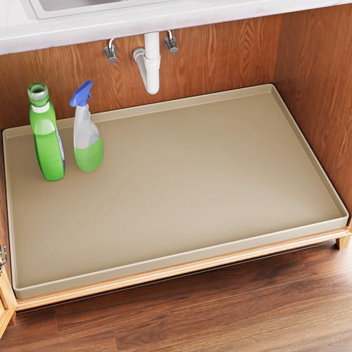 FLATO Waterproof Under Sink Mat - 22" x 19" Shelf Liner for Kitchen & Bathroom, Cabinet Protector, Organizers and Storage, Flexible Silicone Sink Drip Tray