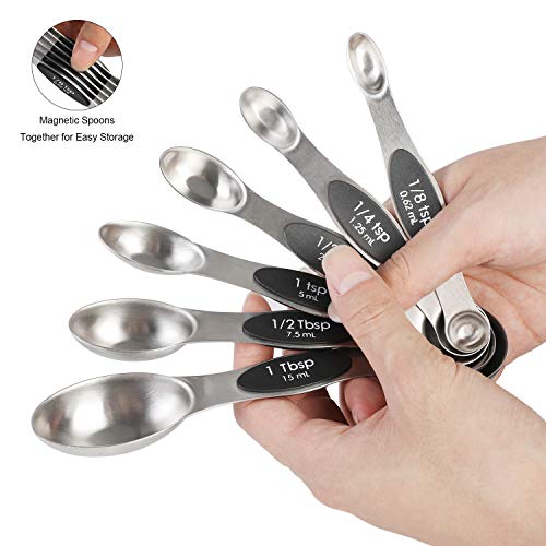 Magnetic Measuring Spoons Set of 6 Stainless Steel Dual Sided Stackable Teaspoon for Measuring Dry and Liquid Ingredients