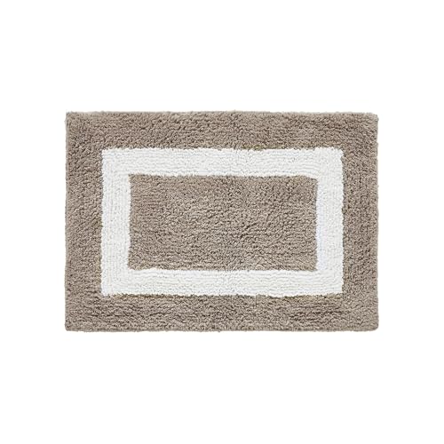 Better Trends 100% Cotton Hotel Collection Bath Mats, Sand & White Bath Mat - Tufted, Reversible & Absorbent & Machine Washable Bath Mats for Bathtubs, Rain Showers and Under The Sink, 21" x 34"
