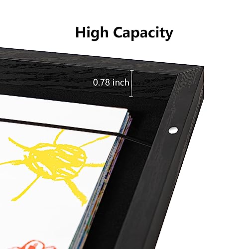 eletecpro 11x14 Kids Art Frame Front Opening with Glass Cover, Display Artwork 9x12 & 8x10 with Mat or 11x14 without Mat, Artwork Picture Frame Changeable with Storage for Wall and Tabletop, Black