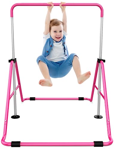 Sportsroyals Gymnastics Bar for Kids,Adjustable Height Gymnastic Horizontal Bars,Folding Gymnastic Junior Training Kip Bar for Home, Pink (Pink)