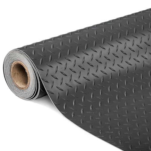 TUFFIOM 5 x 10 FT Garage Floor Mat, Thickened Diamond Plate PVC Garage Mats Flooring Roll for Under Car, Garage Parking Mats for SUVs, Golf Cart, Sports Car