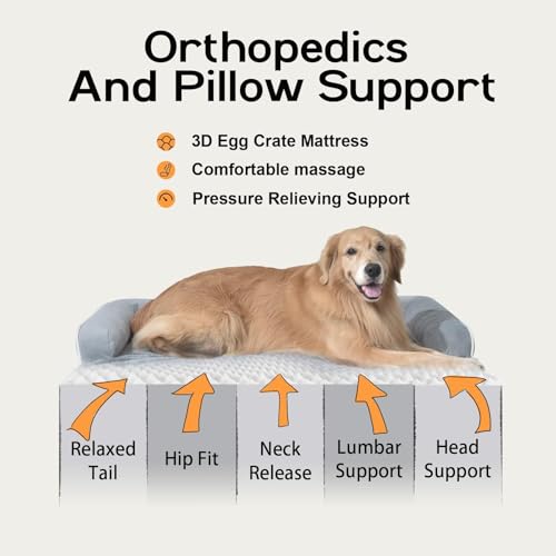 Orthopedic Large Dog Bed Washable, Orthopedic Dog Bed with Washable Removable Cover, XLarge Orthopedic Dog Beds for Large Dogs, Waterproof Pet Beds and Non-Slip Bottom, Extra Purple Large Dog Bed