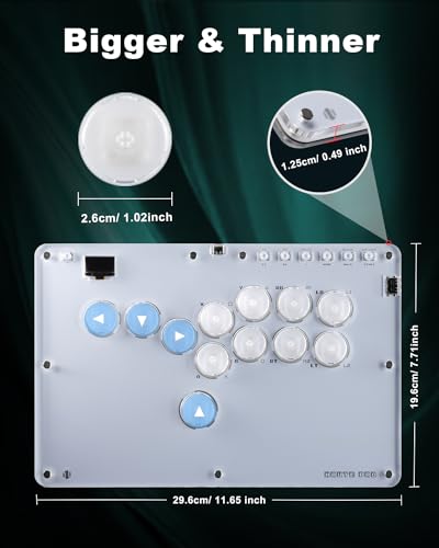 Leverless Controller Arcade Stick CosmoxGaming T12-C: Leverless Arcade Stick with Turbo,Leverless Controller for PC/PS3/PS4/Switch Game,Crystal Low-Profile Switch Arcade Stick Support Hot Swap & SOCD