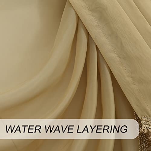 OYRING Beige Waterfall Sheer Window Curtain Valance for Living Room - Tassels Swag Curtain Valance for Bedroom, Valance for Kitchen, 1 Panel, Width 39 Inch