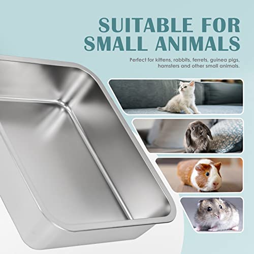 IKITCHEN Stainless Steel Cat Litter Box, Small Low Entry Open Metal Litter Pan for Kittens Newborn Cats Rabbits, Never Absorbs Odors 15.7" L x 11.7" W x 4" H