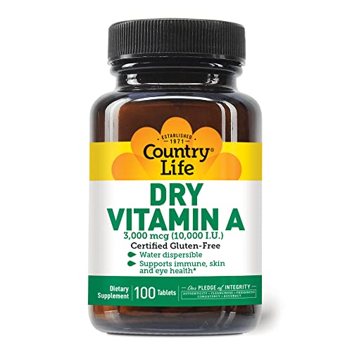 Country Life, Dry Vitamin A 10,000 I.U. , Tablets, 100-Count