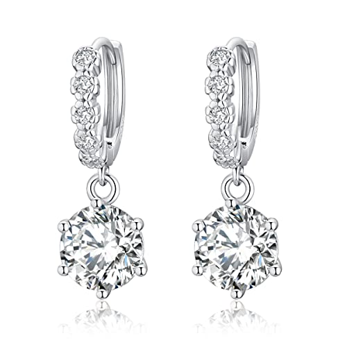 2-6CT Moissanite Hoop Earrings for Women, 6P D Color Ideal Cut 925 Sterling Silver Simulated Diamond Dangle Earrings with Certificate of Authenticity (2CT)