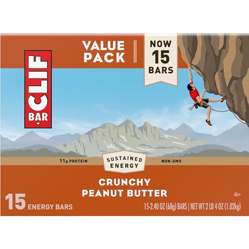 CLIF BAR - Crunchy Peanut Butter - Made with Organic Oats - Energy Bars - Non-GMO - Plant Based Protein Bars (15 Pack)