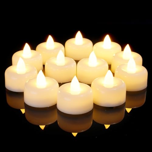 Amagic 12/24/50/100/150Pack Flameless LED Tea Lights Candles Battery Operated, Electric Fake Tealight Candles for Votive, Halloween, Christmas, Home Decor, Wedding, Table Decor (12Pack)