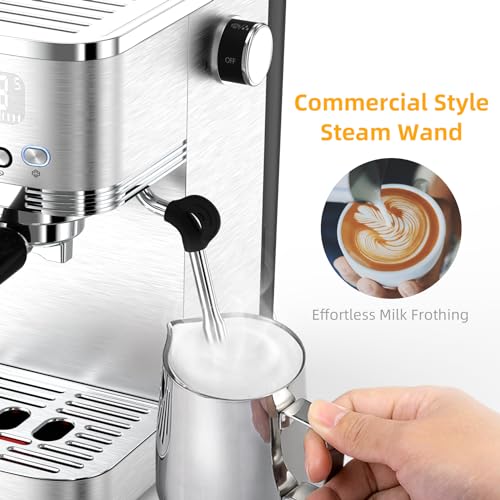 MAttinata Espresso Machine 20 Bar, Espresso Maker with Milk Frother and Hot Water Wand for Cappuccino, Latte, Americano, Stainless Steel