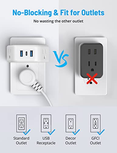 TROND Multi Plug Outlet Extender with USB, 2 Outlet Splitter with 3 USB Wall Charger (1 USB C), Wall Outlet Expander, Cruise Essentials, Plug Extender for Cruise Ship, Travel, Home, Office, Dorm Room