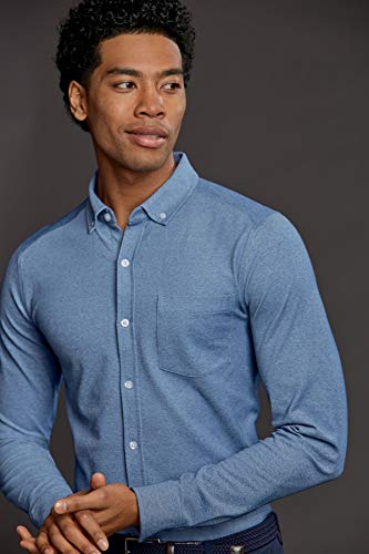 Cutter & Buck Men's Long Sleeve Cotton-Blend Knit Reach Oxford Shirt, Lakeshore, S