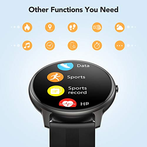 AGPTEK Smart Watch for Women Men, 5ATM Waterproof Smartwatch for Android and iOS Phones, Fitness Tracker Watch with 100+ Sports Modes, Heart Rate Monitor Pedometer Sleep Monitor, Black