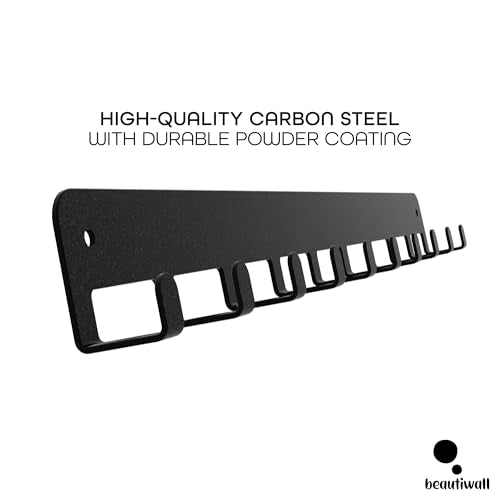 Beautiwall - Sturdy Steel Wall Key Holder XL - 10 Hooks. Metal and Wooden Key Hanger with Hooks for Car, Apartment, Storage, Keys