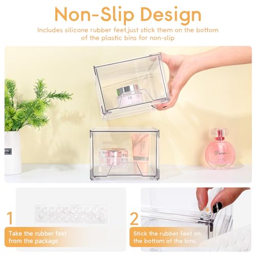 2 Pack Stackable Makeup Organizer, Acrylic Bathroom Organizer and Storage Drawers, Clear Plastic Drawer Storage Bins For Vanity, Undersink, Cabinets, Pantry