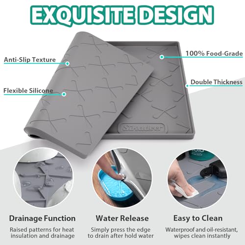 SIKADEER Double Thickness Under Sink Mat 22" x 19", Waterproof Food-Grade Silicone Tray, Reinforced Protector for Bathroom and Kitchen Cabinets, Easy to Clean, Flexible Shelf Liner Drip Tray