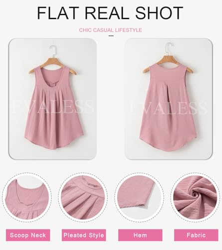 EVALESS Petite Cute Summer Dressy Casual Sleeveless Tops for Women 2024 Trendy Basic Pleated Scoop Neck Tank Top for Women Loose Fit Ladies Tops and Blouses Flowy Camisole Tops Pink Small