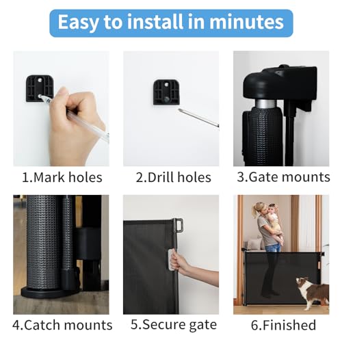 Veraste Retractable Baby Gate,Mesh Baby Gate or Mesh Dog Gate,33" Tall,Extends up to 55" Wide,Child Safety Gate for Doorways, Stairs, Hallways, Indoor/Outdoor（Black,33"x55"