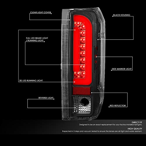 DNA MOTORING TL-F15094-LED-BK-CL LED Tail Light Assembly Driver & Passenger Side [Compatible with 90-96 Ford F150 / 90-97 F250 / 90-97 F350 / 90-96 Bronco]