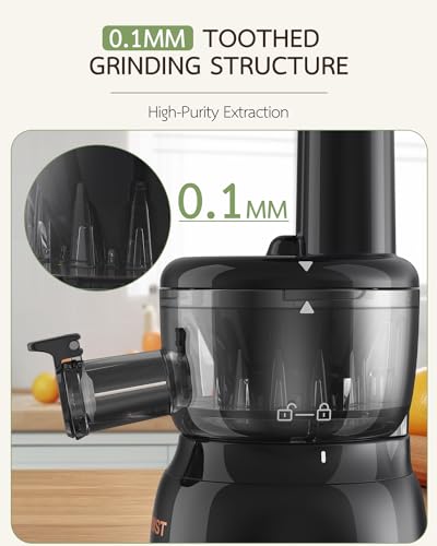 TUUMIIST Juicer Machines, Cold Press Juicer for Vegetable and Fruit with Upgraded Slow Juicing Technology, Powerful Motor and Reverse Function, Compact Size for Space-Saving Juicer, Black Gold