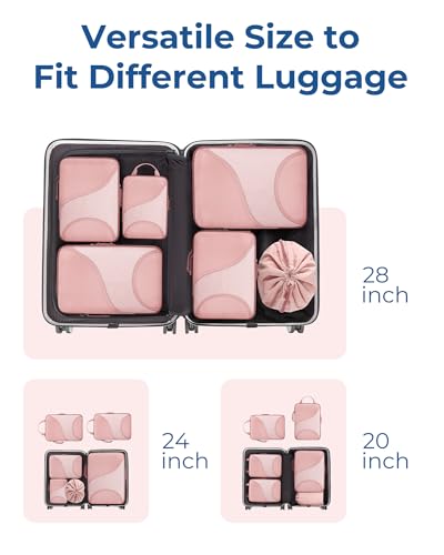 BAGSMART Compression Packing Cubes for Travel, 6 Set Travel Packing Cubes for Suitcases, Compression Suitcases Organizers Bag Set for Travel Essentials, Lightweight Packing Organizers Baby Pink