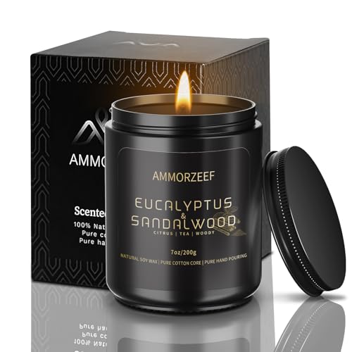 AMMORZEEF Sweet Freesia Scented Candles,Black Candles Gifts for Men|Soy Candles for Home Scented|Highly Scented & Long Lasting 7Oz,Burning Time 50 Hours