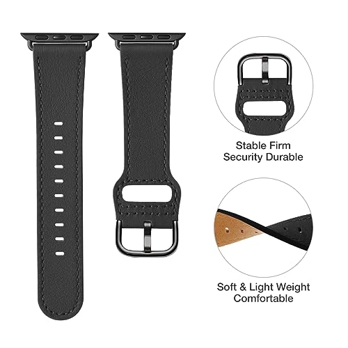 POWER PRIMACY Leather Bands Compatible with Apple Watch Band 38mm 40mm 41mm 42mm 44mm 45mm 49mm, Genuine Leather Strap Compatible for Women Men iWatch SE Ultra Series 9 8 7 6 5 4 3 (Coffee/Rosegold)